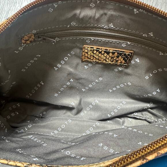 Assots London Leather Tan Snake Print Baguette Shoulder Bag - Picture 9 of 9